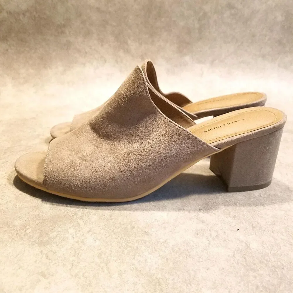 14th & Union Womens Hayzel Fab 58665 Size 7.5 Tan Open Toe Block Heel Sandals - Picture 5 of 9
